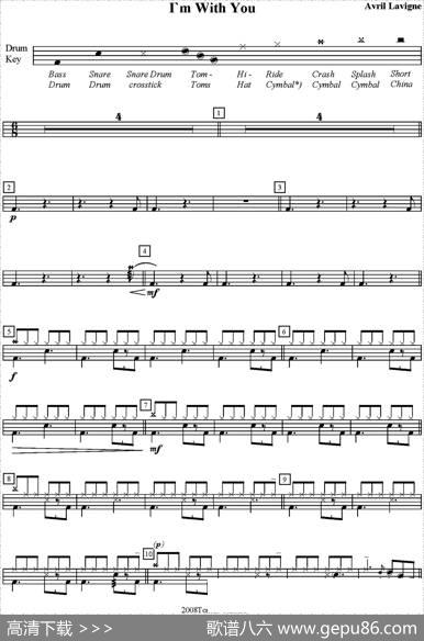 爵士鼓谱：AvrilLavigne-I'mwithyou