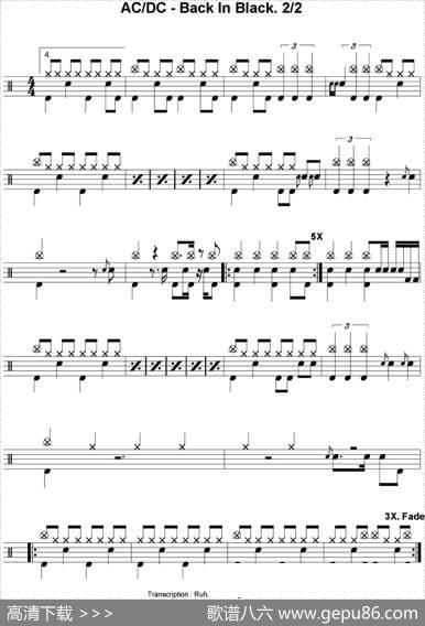 爵士鼓谱：AcDc-Backinblack