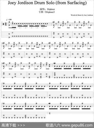 爵士鼓谱：JoeyJordison-DrumSolo（fromSurfacing）