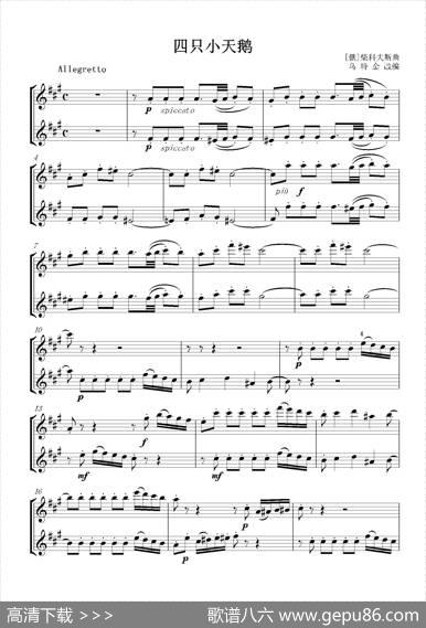 四只小天鹅（二重奏）|柴科夫斯基曲、乌特金改编