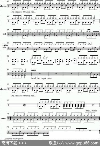 爵士鼓谱：GreenDay-BoulevardofBrokenDreams