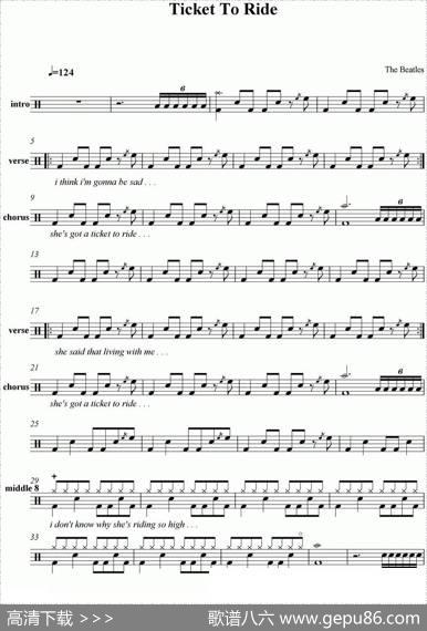 爵士鼓谱：TheBeatles-TicketToRide