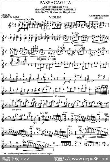 Passacaglia（帕萨卡利亚）（二重奏小提琴分谱）|亨德尔-哈尔沃森