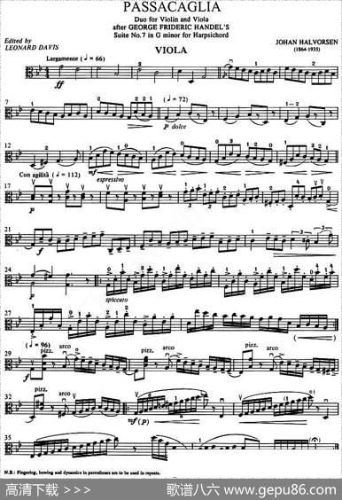 Passacaglia（帕萨卡利亚）（二重奏中提琴分谱）|亨德尔-哈尔沃森