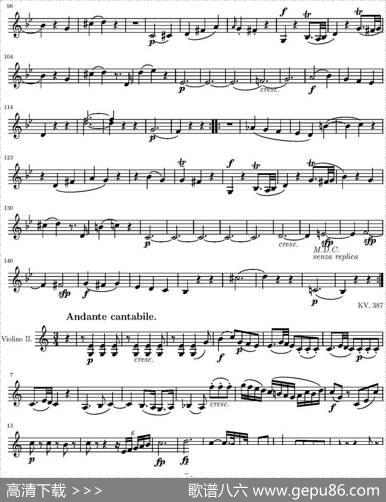 StringQuartetKV.387（弦乐四重奏第二小提琴分谱）|莫扎特