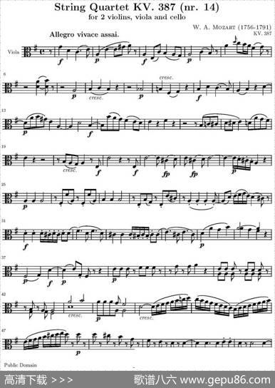 StringQuartetKV.387（弦乐四重奏中提琴分谱）|莫扎特