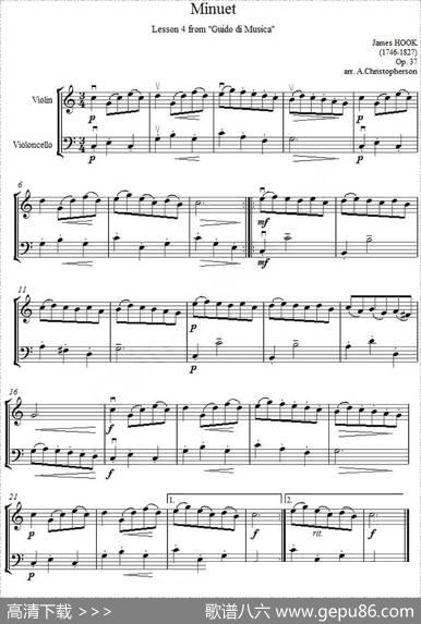 Minuet（小步舞曲）（小提琴、大提琴二重奏）|霍克