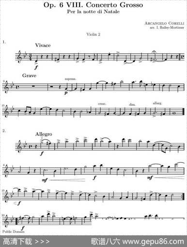 Op.6VIII.ConcertoGrosso（大协奏曲）（四重奏第二小提琴分谱）|柯瑞里