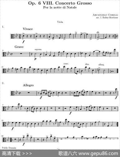 Op.6VIII.ConcertoGrosso（大协奏曲）（四重奏中提琴分谱）|柯瑞里