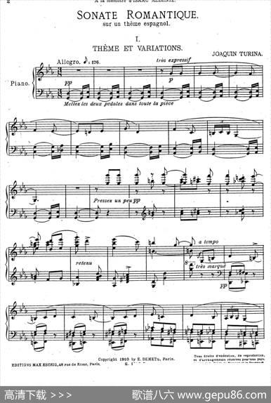 SonateRomantiqueOp.3（浪漫奏鸣曲·Ⅰ）|华金·图里纳