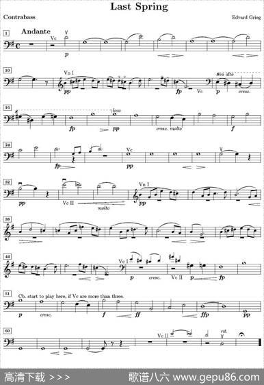 Lastspring（逝去的春天、低音大提琴分谱）|格里格