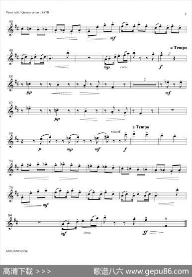 小黑人（四重奏次中音萨克斯分谱）|德彪西