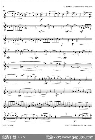奏鸣曲Op.304（中音萨克斯）|莫扎特