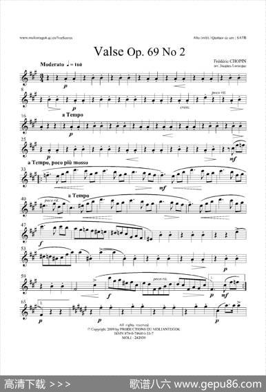 b小调圆舞曲Op.69No.2（四重奏中音萨克斯分谱）|肖邦