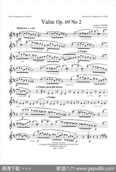 b小调圆舞曲Op.69No.2（四重奏高音萨克斯分谱）|肖邦