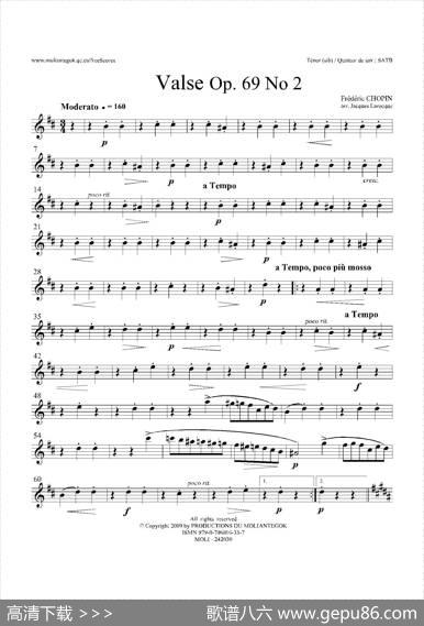 b小调圆舞曲Op.69No.2（四重奏次中音萨克斯分谱）|肖邦