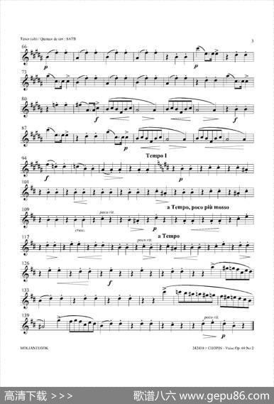 b小调圆舞曲Op.69No.2（四重奏次中音萨克斯分谱）|肖邦