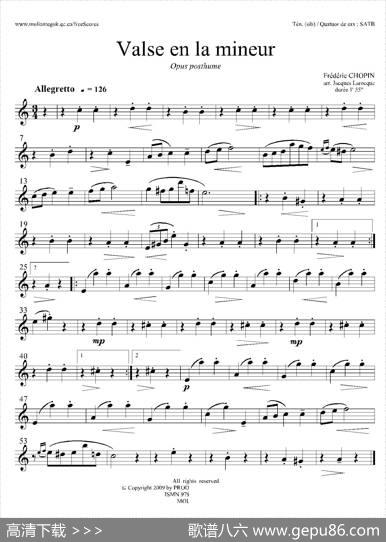 a小调圆舞曲B.150（四重奏次中音萨克斯分谱）|肖邦