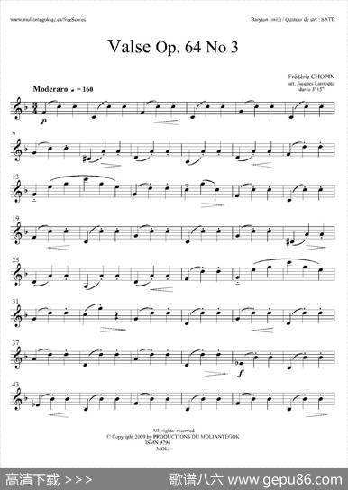 降A大调圆舞曲Op.64No.3（四重奏上低音萨克斯分谱）|肖邦