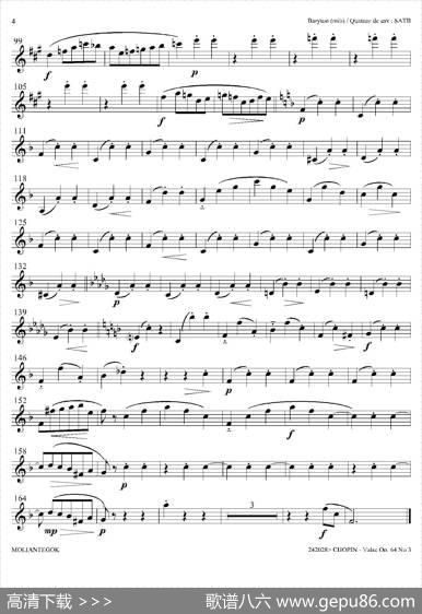 降A大调圆舞曲Op.64No.3（四重奏上低音萨克斯分谱）|肖邦