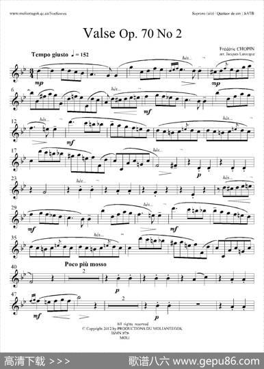 f小调圆舞曲Op.70No.2（四重奏高音萨克斯分谱）|肖邦