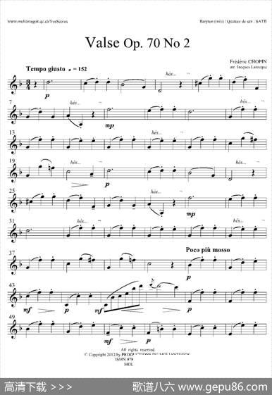 f小调圆舞曲Op.70No.2（四重奏上低音萨克斯分谱）|肖邦