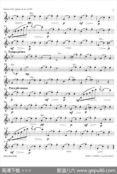 f小调圆舞曲Op.70No.2（四重奏上低音萨克斯分谱）|肖邦