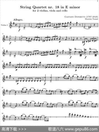 StringQuartetnr.18inEminor（E小调弦乐四重奏）（第一小提琴分谱）|托马西
