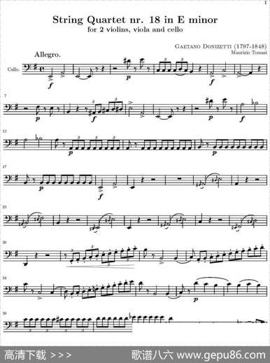 StringQuartetnr.18inEminor（E小调弦乐四重奏）（大提琴分谱）|托马西