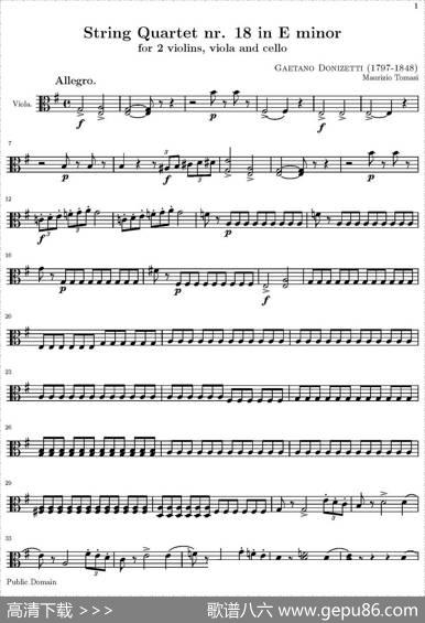 StringQuartetnr.18inEminor（E小调弦乐四重奏）（中提琴分谱）|托马西