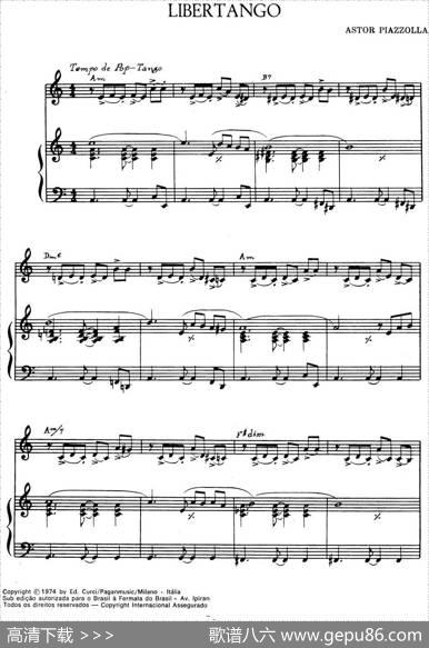 LIBERTANGO（自由探戈、小提琴+钢琴伴奏）|皮亚佐拉