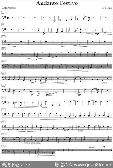 AndanteFestivo（活泼的行板、低音大提琴分谱）|西贝柳斯
