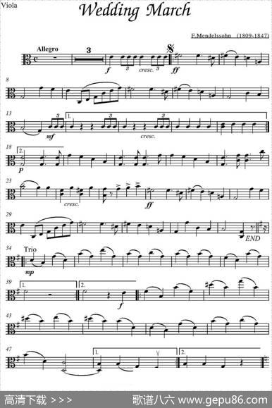 WeddingMarch（中提琴分谱、F.Mendelssohn作曲版）|F.Mendelssohn
