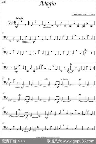Adagio（大提琴分谱、T.Albinoni作曲版）|T.Albinoni