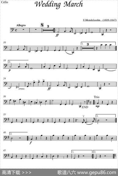WeddingMarch（大提琴分谱、F.Mendelssohn作曲版）|F.Mendelssohn