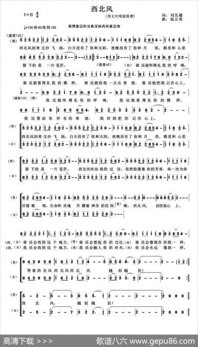 西北风（刘瓦碴词祝云英曲、男女声对唱） - 刘瓦碴|祝云英