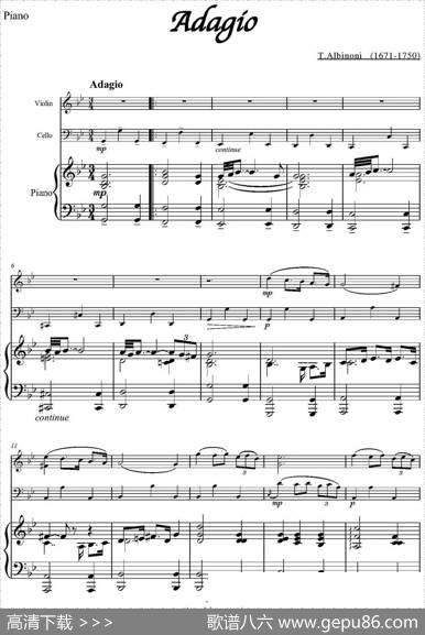 Adagio（小提琴+大提琴+钢琴伴奏、T.Albinoni作曲版）|T.Albinoni
