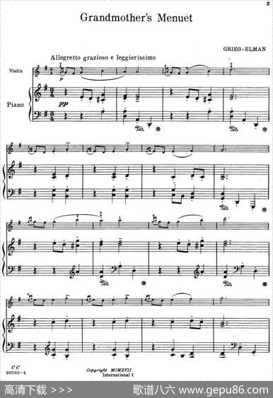 Grandmother'sMenuet（小提琴+钢琴伴奏）|Grieg曲MischaElman改编