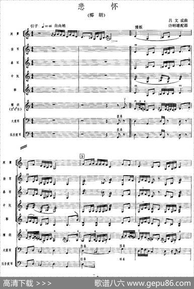 悲怀（广东音乐、椰胡+乐队伴奏、五线谱版）|吕文成曲许昭雄配器
