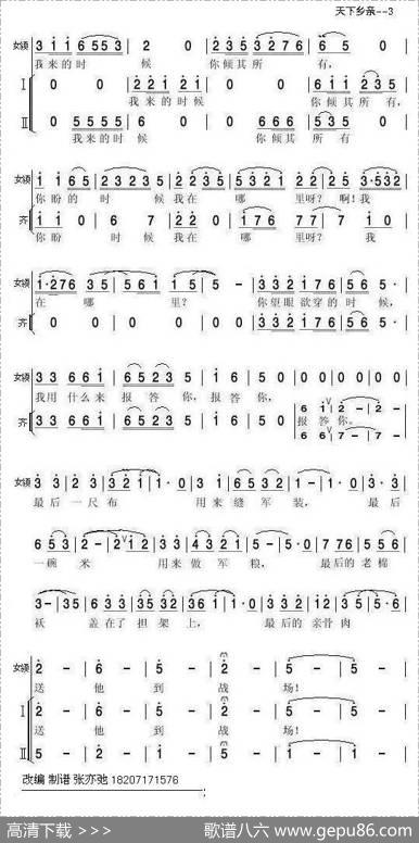 天下乡亲（亦弛改编）（领唱合唱.扩增版） - 王晓玲等|臧云飞