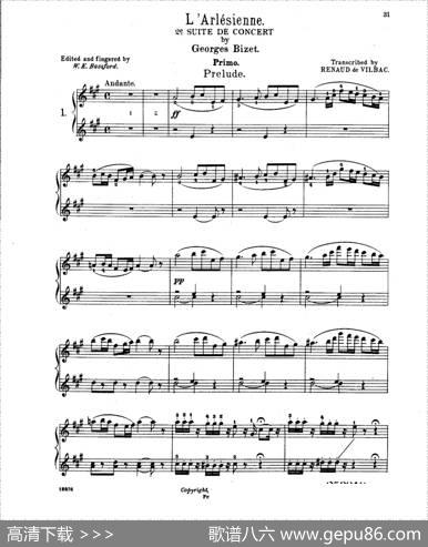 L'ArlesienneSuiteNo·2（阿莱城姑娘·第二组曲·四手联弹）|乔治·比才