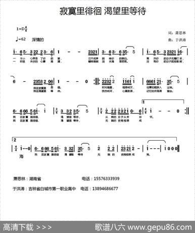 寂寞里徘徊渴望里等待（萧思林词于洪涛曲） - 萧思林|于洪涛