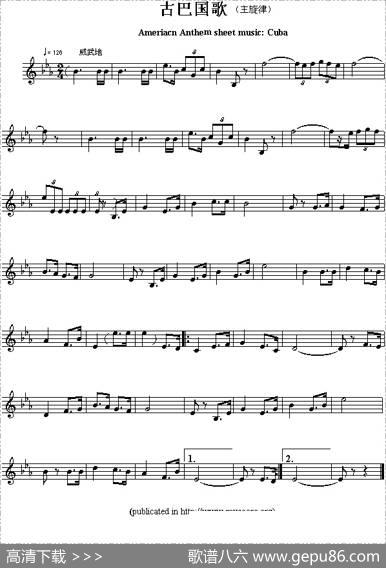 各国国歌主旋律：古巴（AmeriacnAnthemsheetmusicCuba）