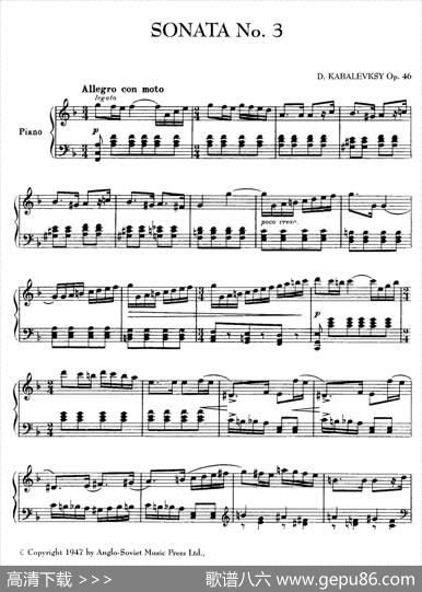 PianoSonataNo.3inFMajorOp.46（F大调第三钢琴奏鸣曲·Ⅰ）|德米特里·卡巴列夫斯基