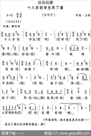 房县民歌：十八岁的学生死了妻