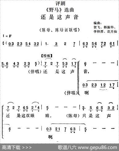 《野马》选曲：还是这声音（陈母、陈培新联唱）|贺飞、韩振华、李梓厚、花月仙编曲