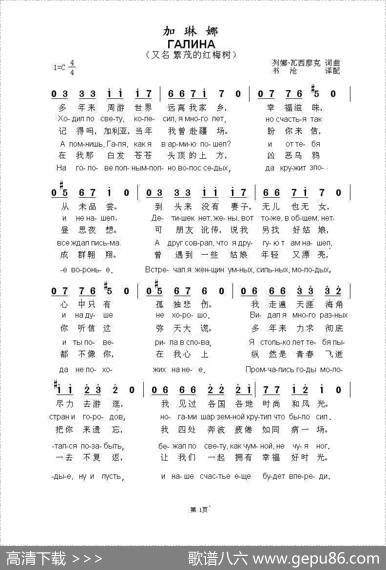 加林娜ГАЛИНА（中俄简谱） - 列娜.瓦西廖克