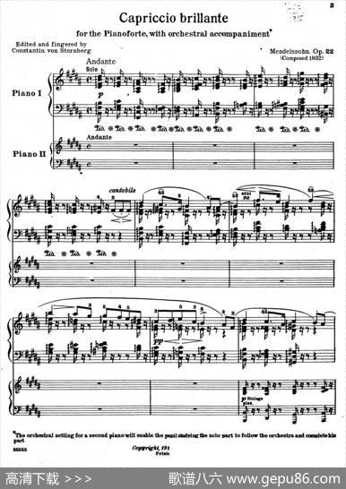 CapriccioBrillanteinBMajorOp.22（B大调华丽随想曲·双钢琴）|门德尔松