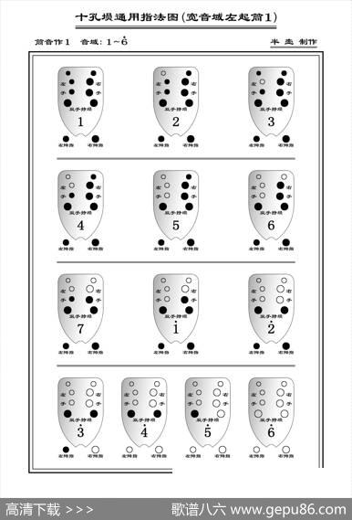 十孔埙通用指法图（埙指法表）
