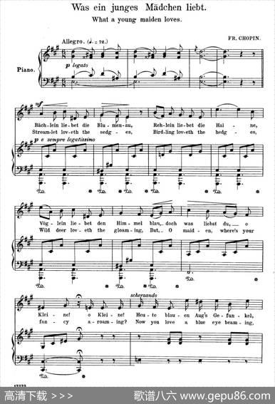 年轻姑娘爱什么WasEinJungesMadchenLiebt（正谱）|弗雷德里克·肖邦（FredericChopin）
